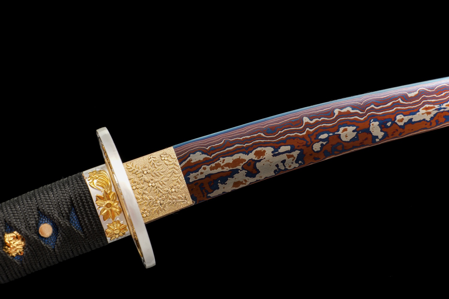 Handmade Japanese Tanto Damascus Blue Blade Meteorite Full Tang