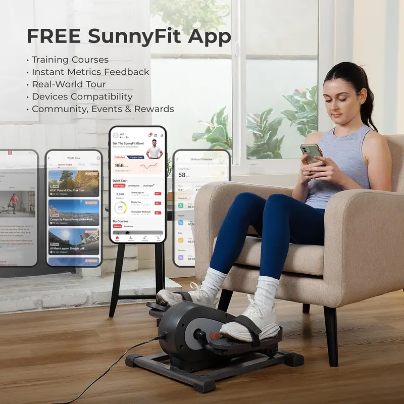 Sunny Health Smart Mini Elliptical – Under-Desk Pedal Exerciser for Seniors & Desk-Based Workouts