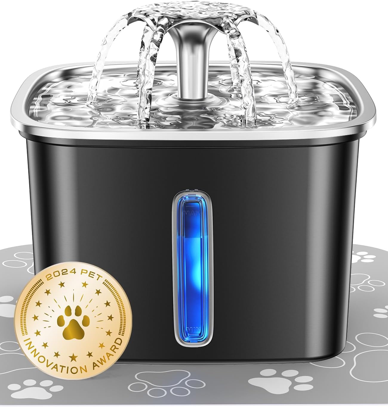 Veken Innovation Award Winner Stainless Steel Cat Water Fountain, 108oz/3.2L Automatic Pet Fountain Dog Water Dispenser with Replacement Filters & Silicone Mat for Cats, Dogs (Tea Green)