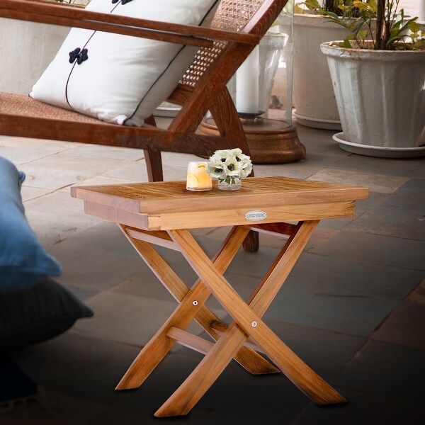 Chic Teak Titanic Outdoor Teak Wood Folding Side Table,20 inches square