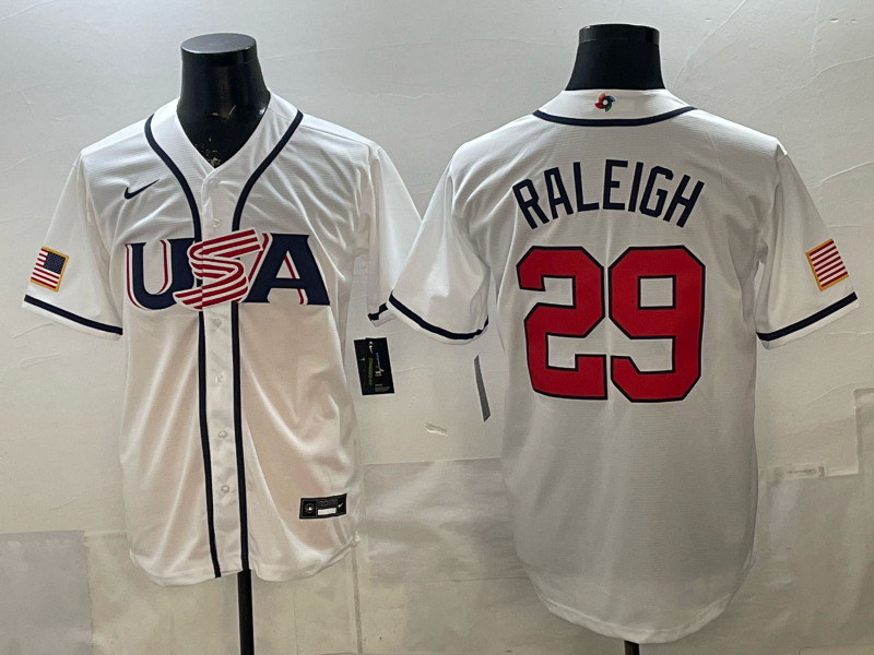 Men's USA Baseball Cal Raleigh #29 White 2026 World Baseball Classic Stadium Jersey