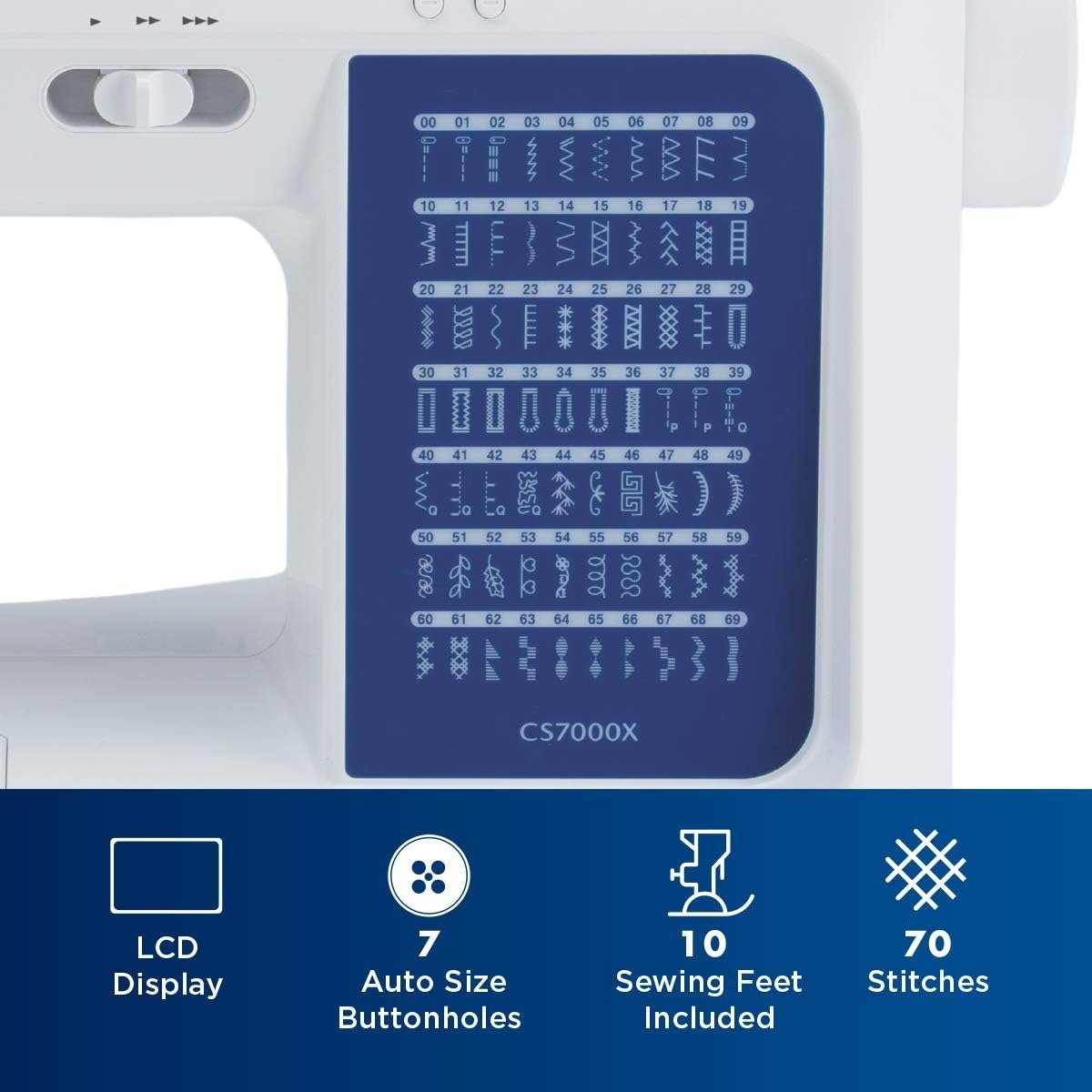 Computerized Sewing and Quilting Machine, 70 Built-in Stitches, LCD Display, Wide Table, 10 Included Feet, White