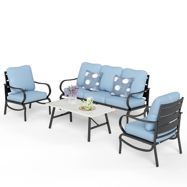 MAISON ARTS 5/7Seat Patio Conversation Set,Sofa Set with 2 x Single Sofa Chairs,1 x 3seater Sofa and Coffee Table/Ottomans