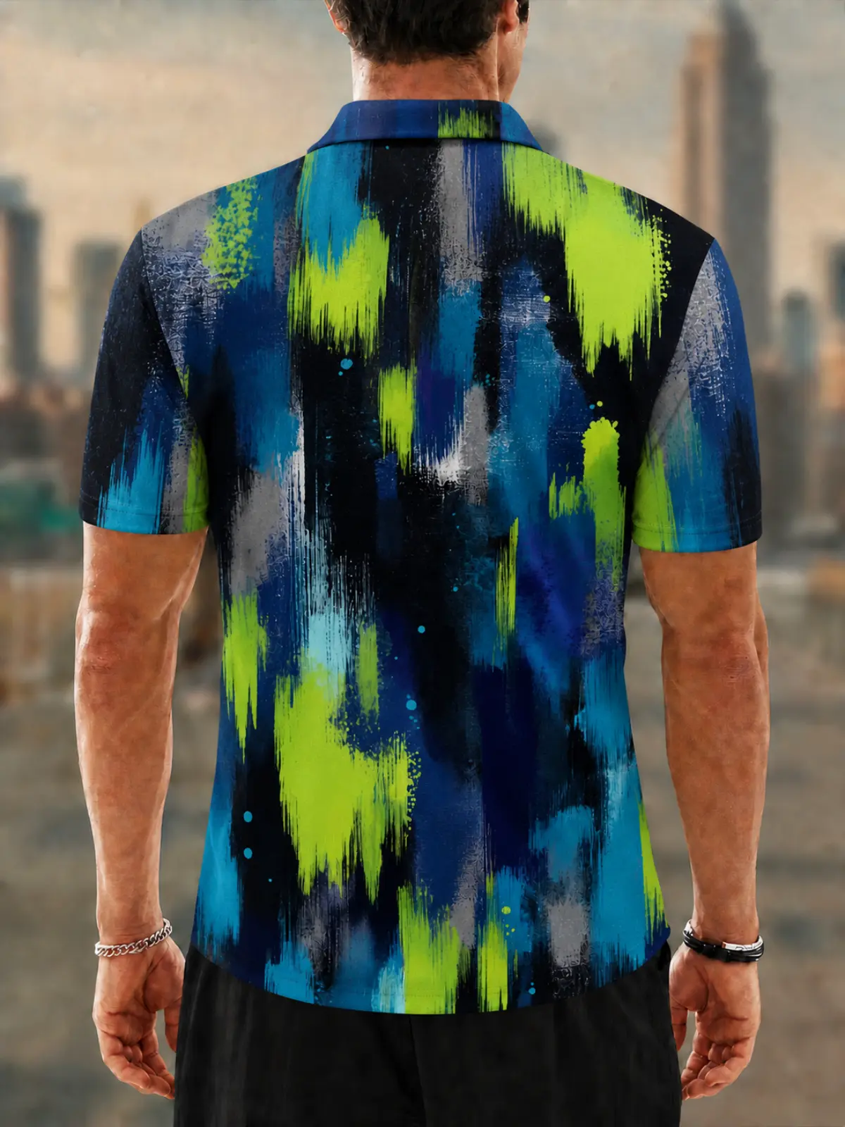 Moisture Wicking Golf Polo 3D Paint Brush Stroke Graffiti Button Short Sleeve Golf Polo Shirt