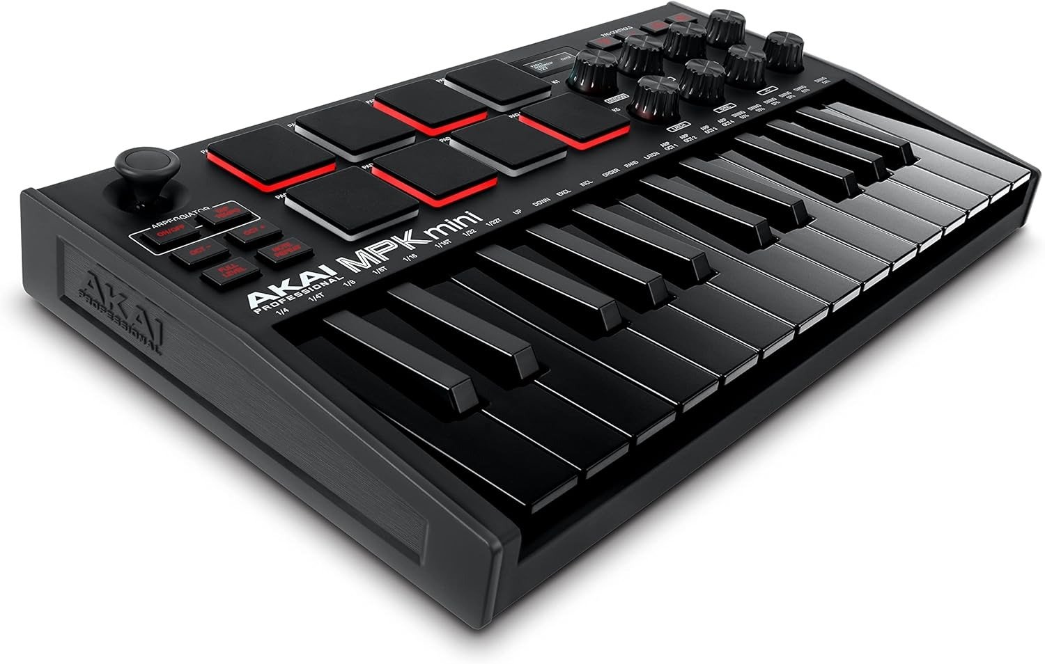 25 Key USB MIDI Keyboard Controller With 8 Backlit Drum Pads, 8 Knobs, Music Production Software and Native Instruments Sound Package (NKS Integration), Black