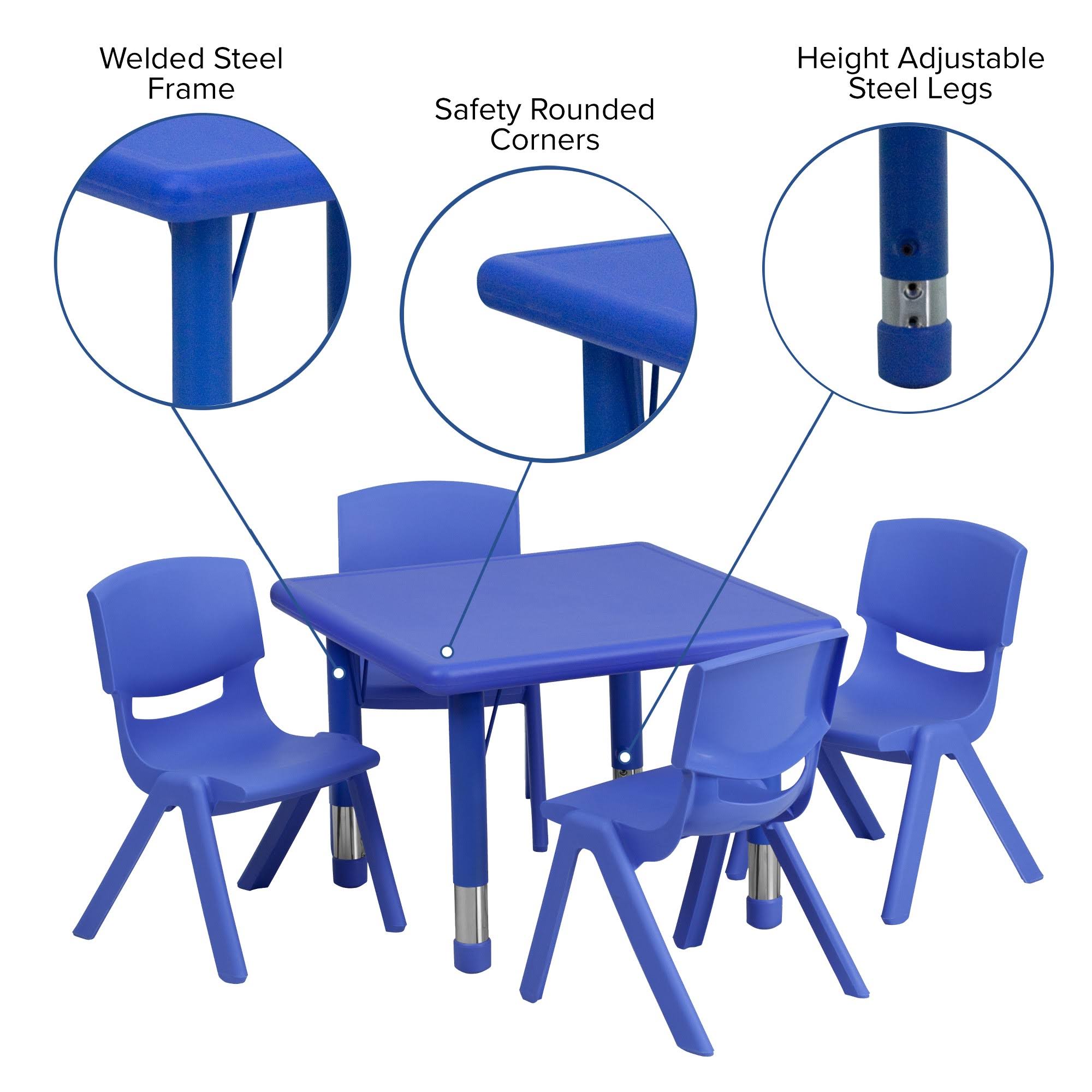 Flash Furniture Square Adjustable Plastic Activity Table Set with 4 School Stack Chairs, Blue