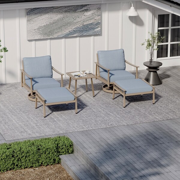5Piece Aluminum Patio Conversation Set with Swivel Chairs,End Table and Cushions