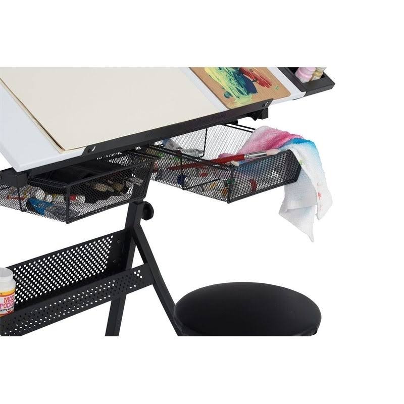 Offex Fusion Craft Center with 24x22 Tray and Stool - Charcoal / White