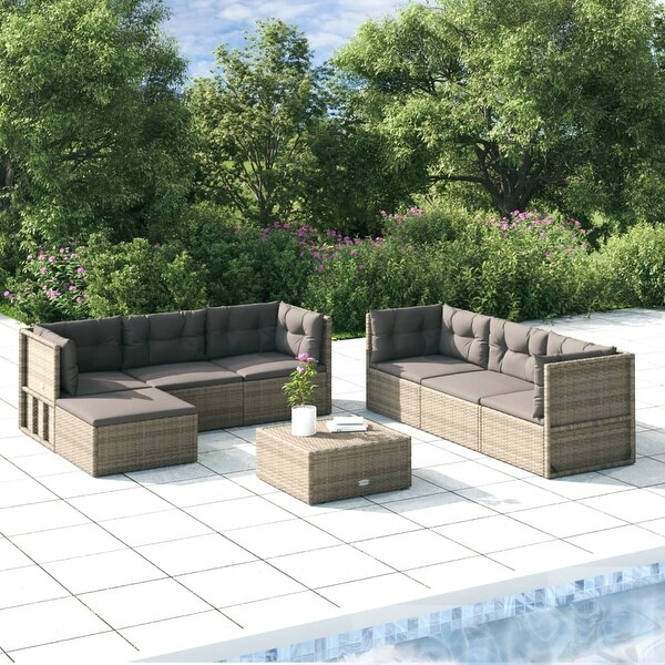 vidaXL 7 Piece Patio Lounge Set with Cushions Gray Poly Rattan