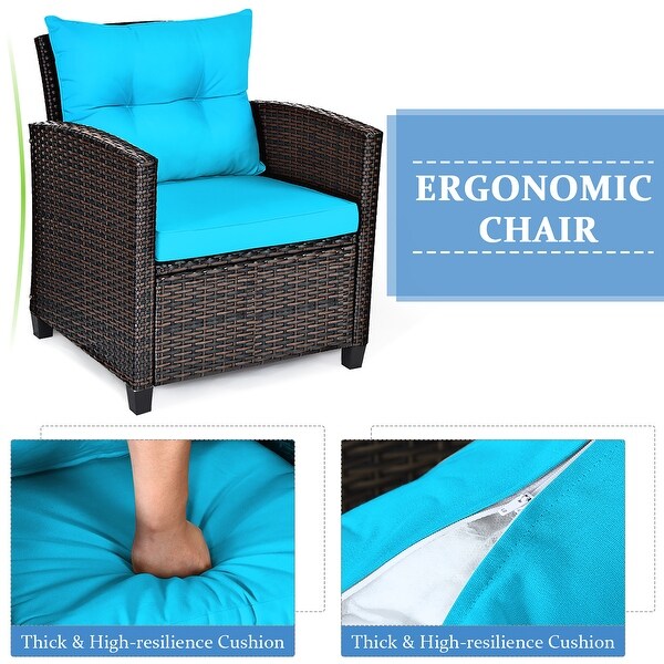 Costway 3PCS Patio Rattan Furniture Set Cushioned Conversation Set
