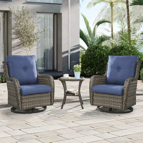 3Piece Rattan Wicker Rocking Swivel Chair Set with Table