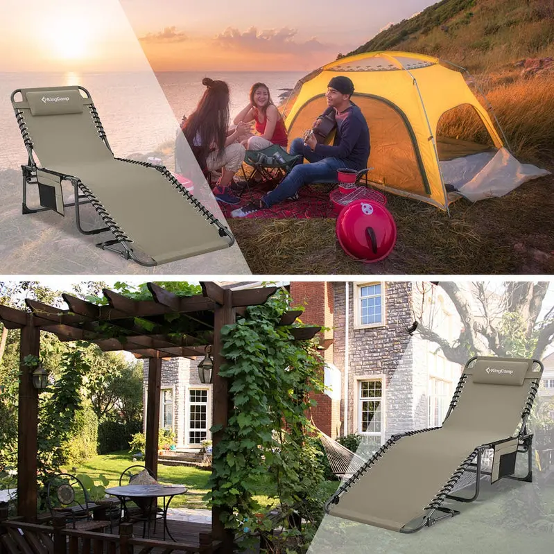Premium Folding Chaise Lounger – Ergonomic 4-Angle Design with Integrated Pillow Pocket