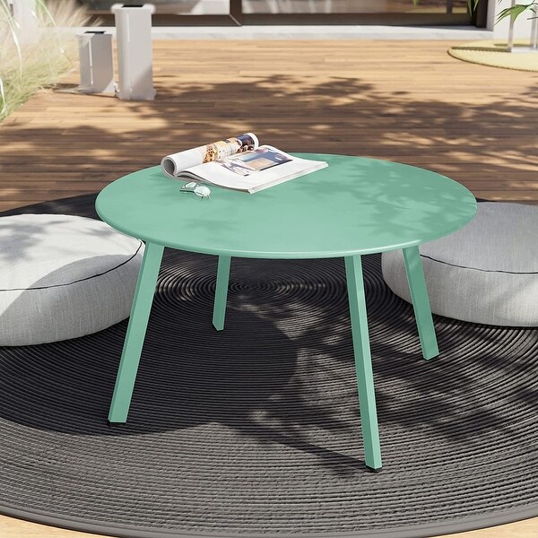 Patio Round Steel Patio Coffee Table,Weather Resistant Outdoor Large Side Table