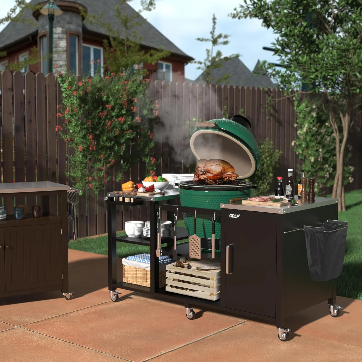 Grill Table for Ceramic Style Grills | Heavy Duty Outdoor Prep Station