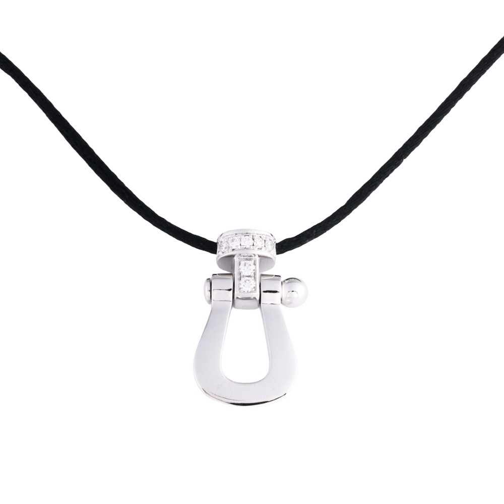 FRED Force 10 Half Diamond Cotton Cord Necklace 18K White Gold 3B0205