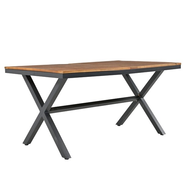 7Piece Acacia Patio Dining Set With Acacia Wood Tabletop and Metal Frame,AllWeather