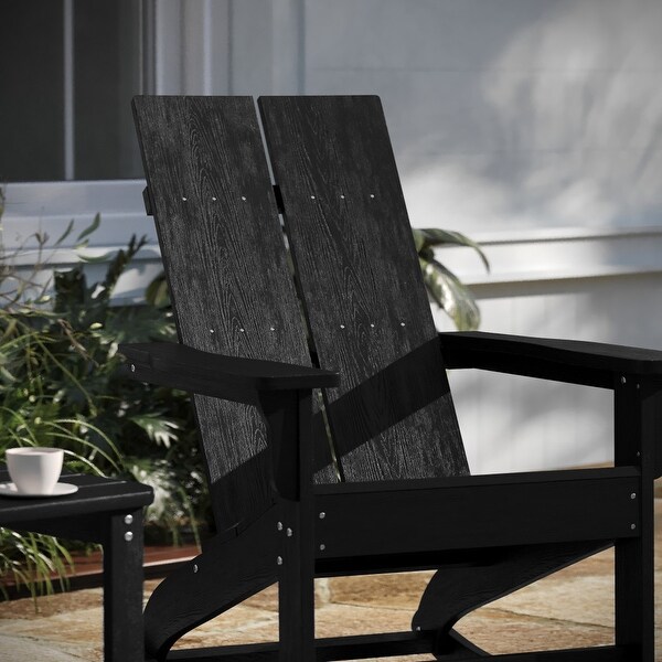 2 Modern Dual Slat Poly Resin Adirondack Rocking Chairs with Side Table