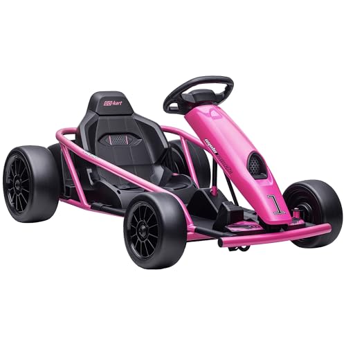Aosom 24V 8.1 MPH Electric Go Kart, Drifting Car Battery Powered Ride on Toy Outdoor with Slow Start, Music, Horn Honking and Safety Belt, for 8-12 Years Old, White