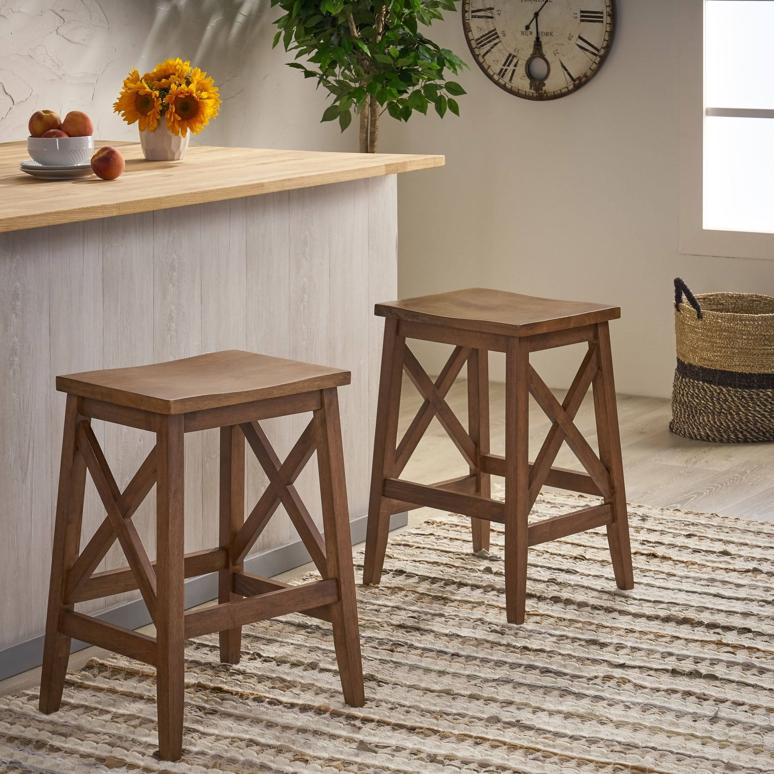 Heffley Contemporary Farmhouse Wooden Barstools (Set of 2) by Christopher Knight Home - Walnut