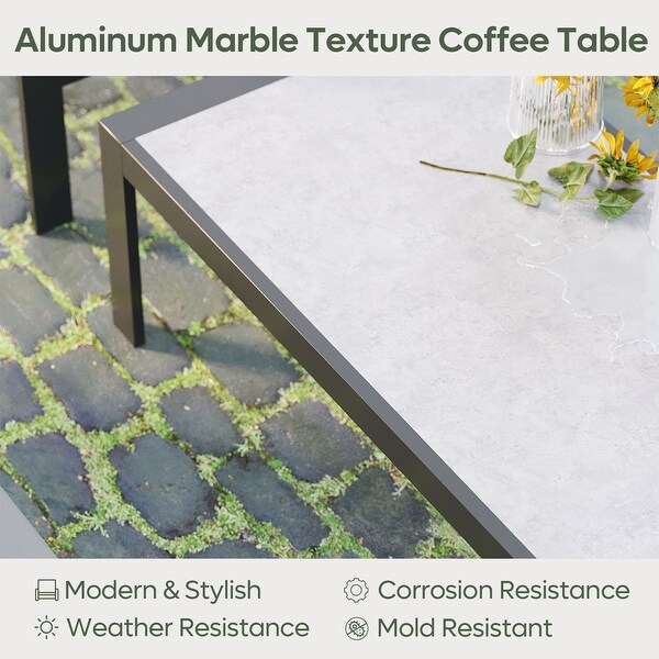 4Piece 4 Person Aluminum Patio Conversation Set with Cushions LED Coffee Table and Loveseat