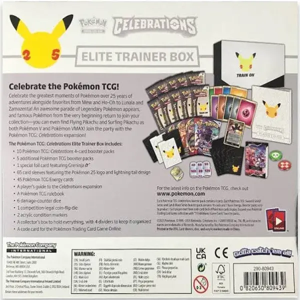 Pokémon Celebrations Elite Trainer Box – 10 Boosters, Greninja Foil Card, 65 Sleeves & Energy Cards