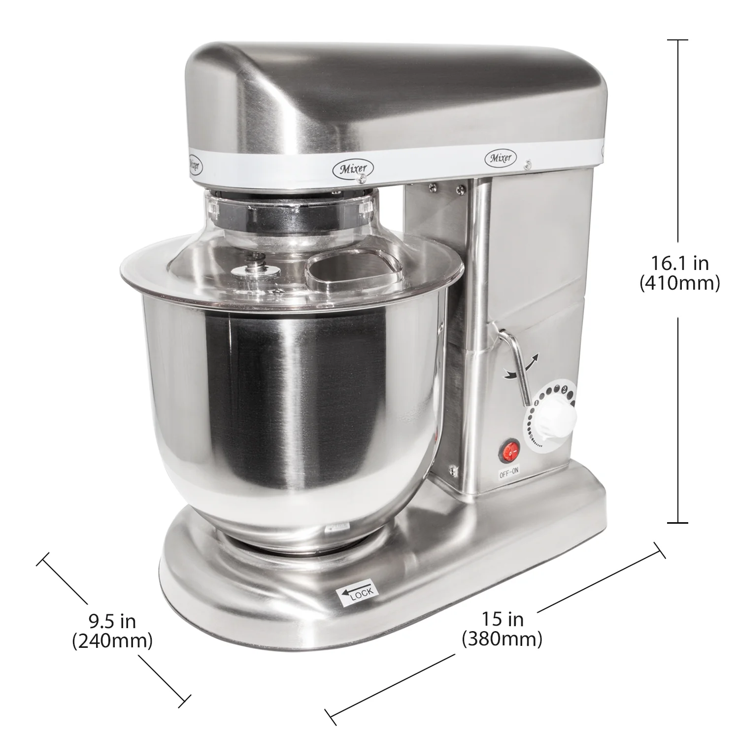 GorillaRock Food Mixer | Commercial Mixer with Dough Hook, Wire Whip & Beater | Stainless Steel | 7L | 110V