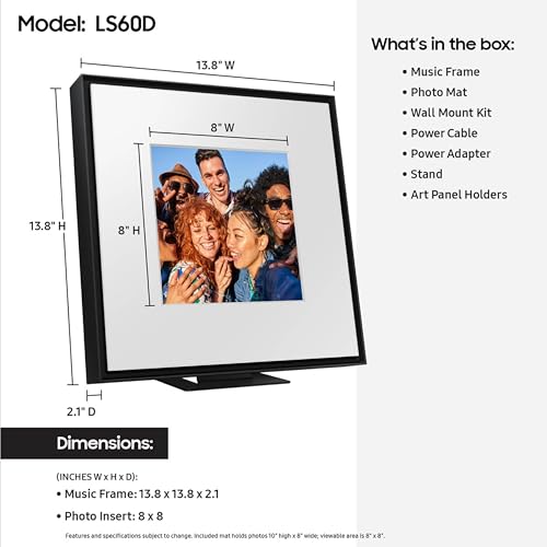 Samsung LS60D Music Frame Smart Speaker with Dolby Atmos Audio, Q-Symphony, Customizable Design, Wide Range Sound, Wireless Wi-Fi and Bluetooth Music Streaming, HW-LS60D/ZA