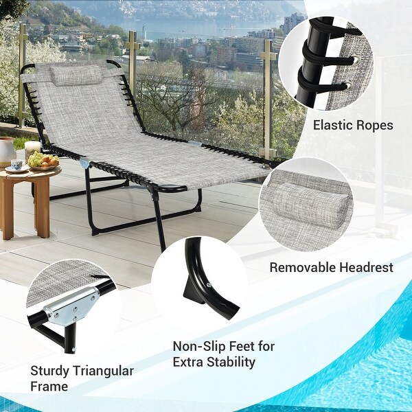 Costway Folding Lounge Chaise Chair 4 Position Patio Recliner w/Pillow