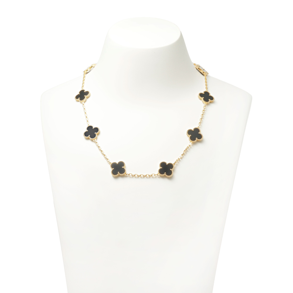 Van Cleef & Arpels Vintage Alhambra 10 Motifs Necklace 18K Yellow Gold Onyx VCARA42700