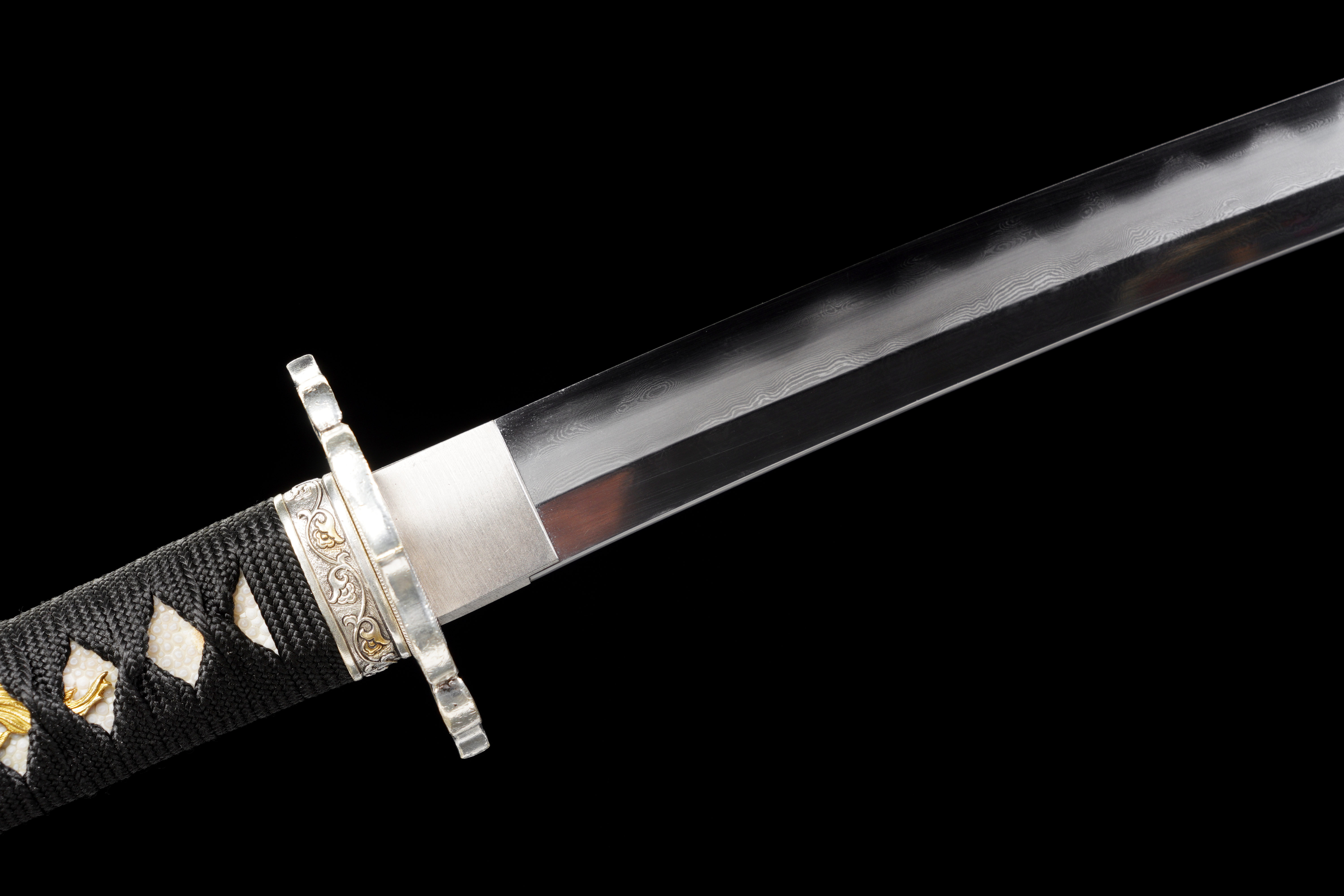 Handmade Japanese Katana Damascus Folded Steel Clay Tempered Full Tang