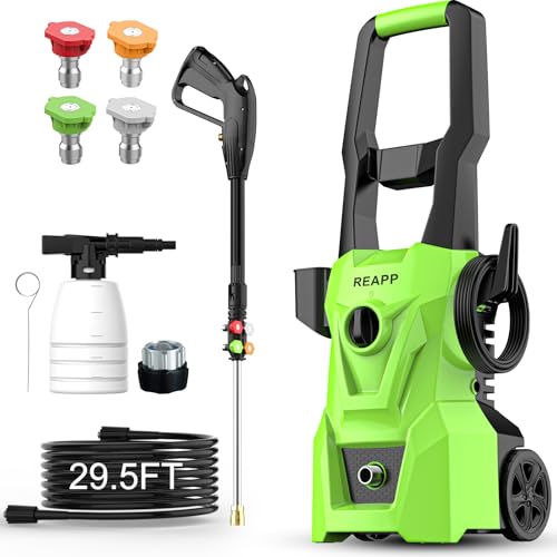 Electric Pressure Washer,Foam Cannon,4 Quick Connect Pressure Nozzles,Power Washer 3000 PSI 2.4 GPM, High Pressure Cleaning Machine for Cars/Fences/Driveways/Patios/Home (Green)
