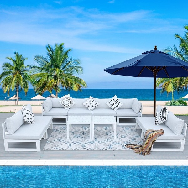 Nicesoul White Aluminum Modern Patio Furniture Sectional Sofa Set with Cushion