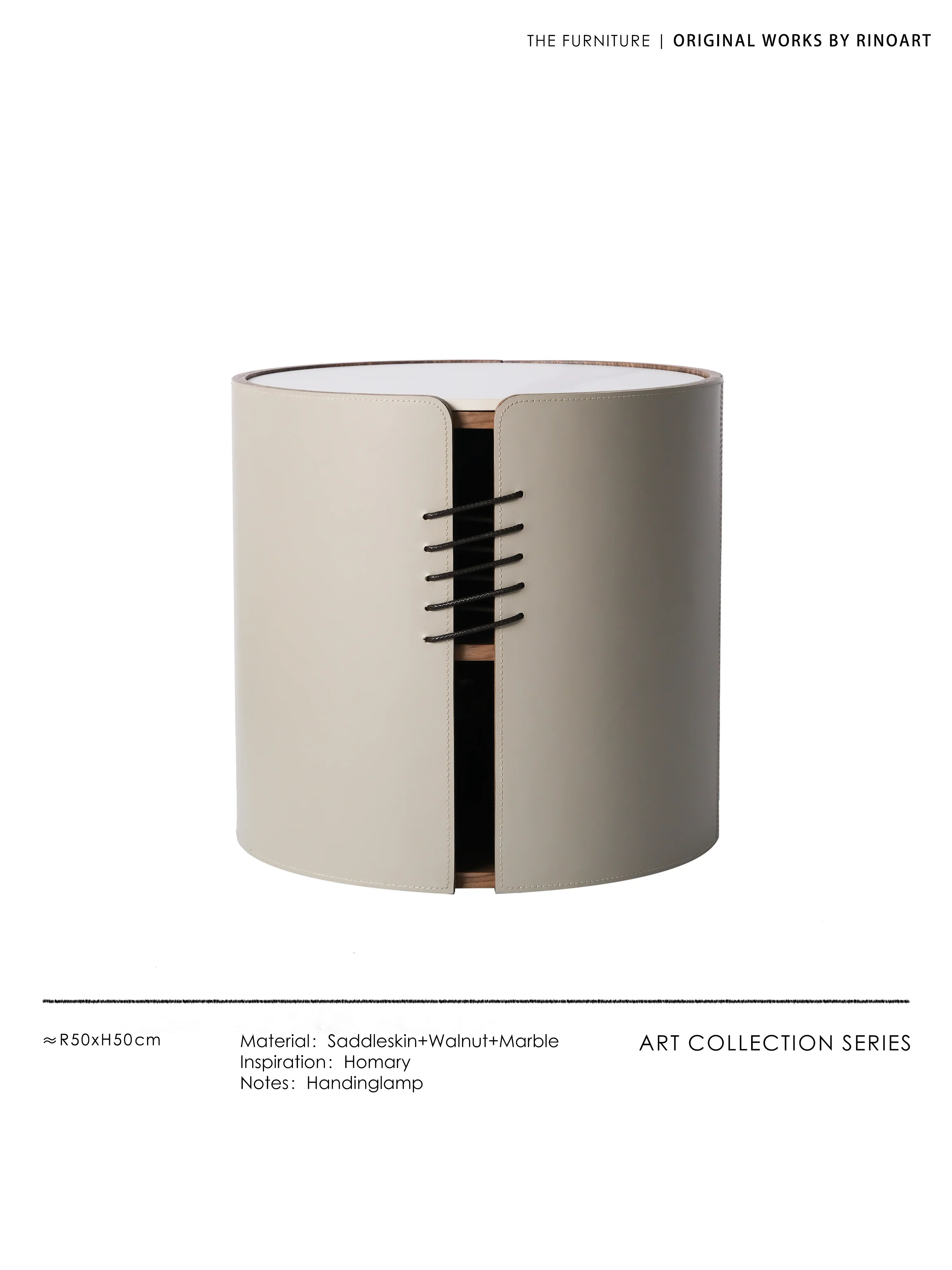 YA024 - H Glacier Grey Italian Saddle Leather Marble Coffee Table Bedside Cabinet: Modern, Simple, Luxurious