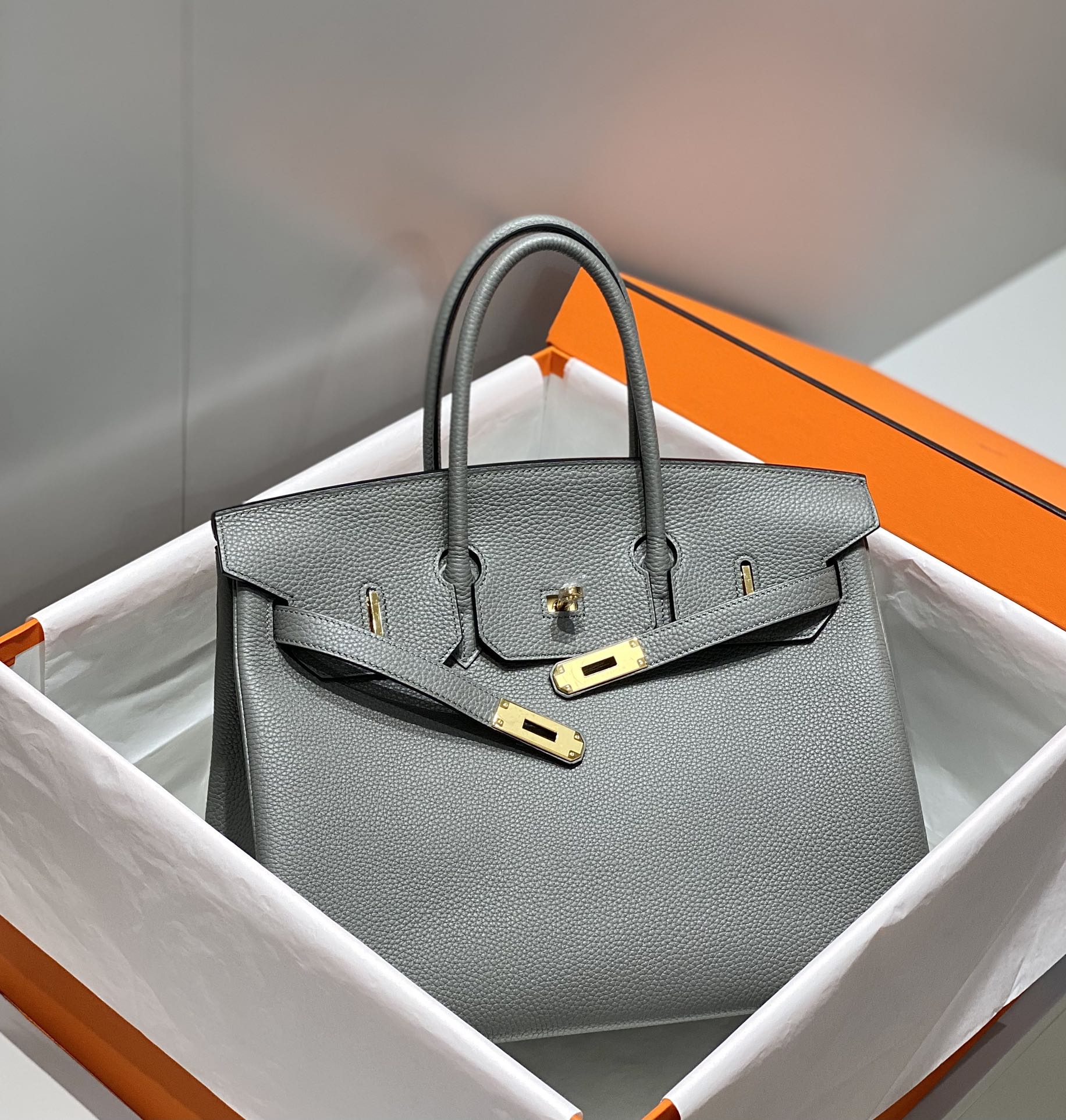 Hermes Birkin 35Cm Medium Grey Togo Leather Gold Hardware