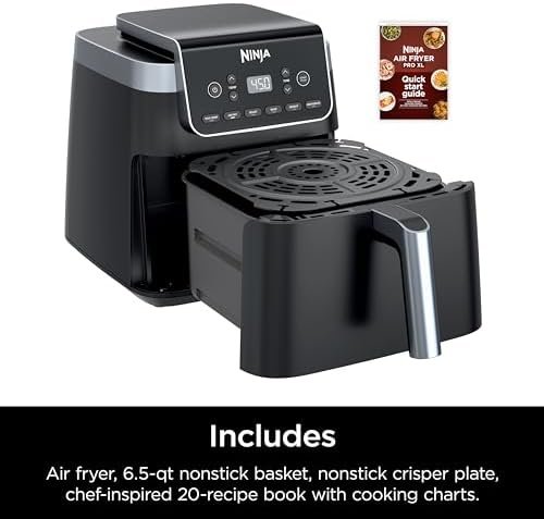 Air Fryer | 6.5 QT Pro XL Capacity fits 9lbs of Wings | 6-in-1 Max Crisp, Air Fry, Roast, Bake, Reheat & Dehydrate | Nonstick Basket, Crisper Plate & Recipe Guide | Grey
