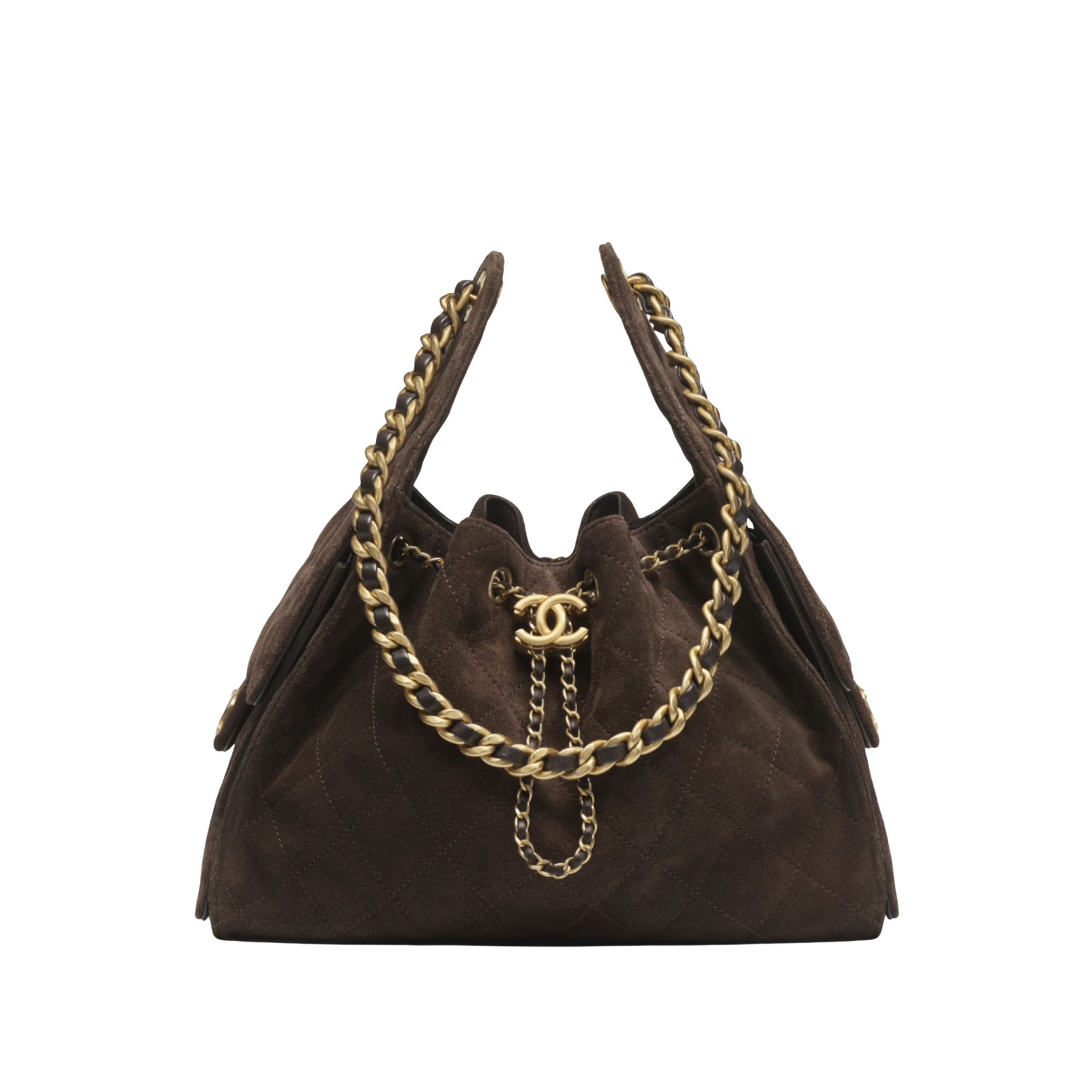 Chanel Suede Calfskin Gold Tone Metal Handbag 30cm/11.8in