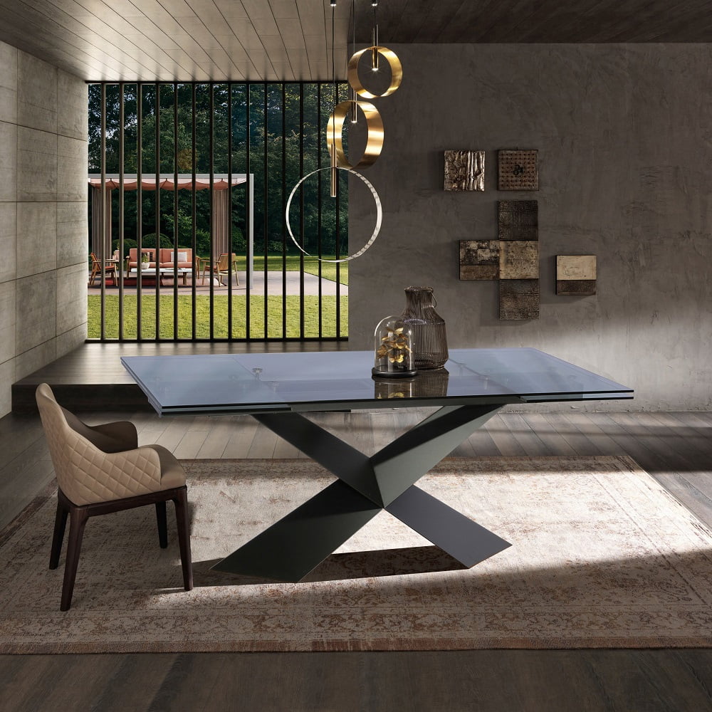 Davee Transparent Glass Top with Metal Leg Extendable Dining Table
