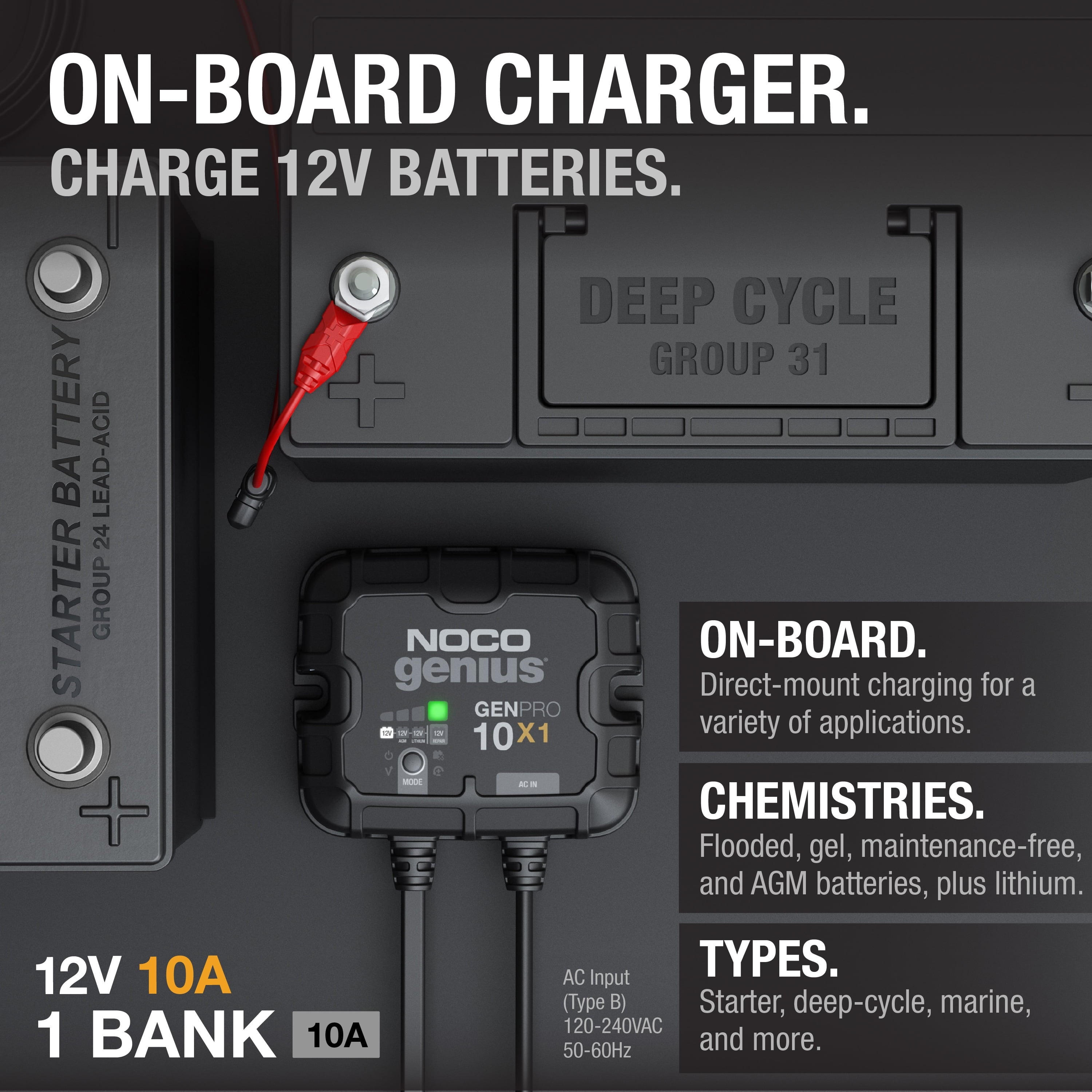 NOCO Genius GENPRO10X1 1-Bank 10A (10A/Bank) 12V Onboard Battery Charger