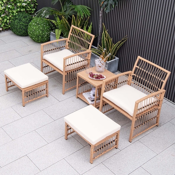 Costway 5 Piece Patio Rattan Wicker Conversation Set with 2Tier