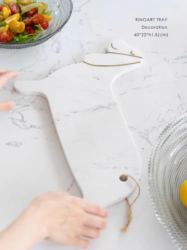 DC223 - Home Natural marble cutting board food-grade steak plate pot pad brass inlaid art tray