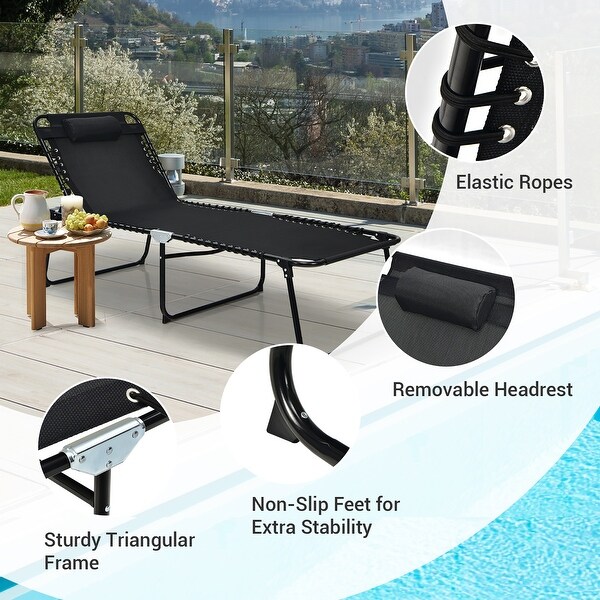 Costway Folding Lounge Chaise Chair 4 Position Patio Recliner w/Pillow