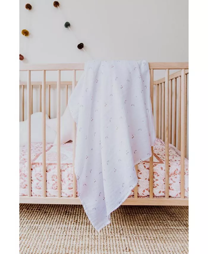 Malabar Baby GOTS Certified Organic Cotton Muslin Swaddle, Pink Star