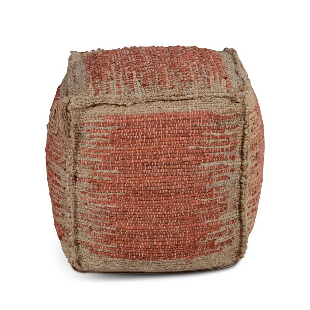 Jafar Square Handwoven Jute Pouf Rust And Khaki Steve Silver Co
