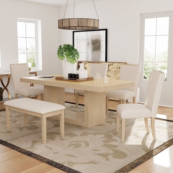Extendable Dining Table Set with Removable Leaf,4 Upholstered Chair