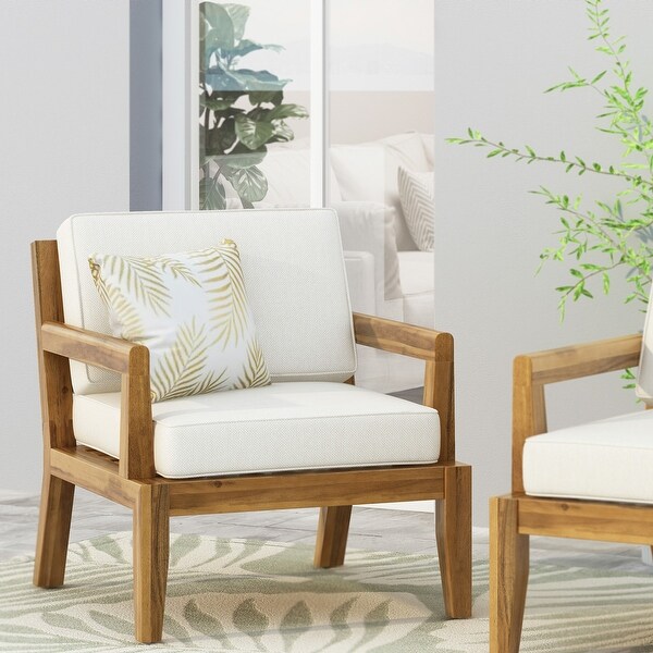Outdoor Club Chairs with Cushions,29'' H X 26.5'' W X 29'' D,acacia wood + Teak Finish + Beige
