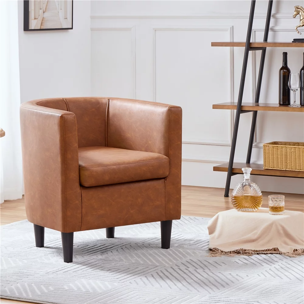 Yaheetech Faux Leather Upholstered Accent Chair,Brown
