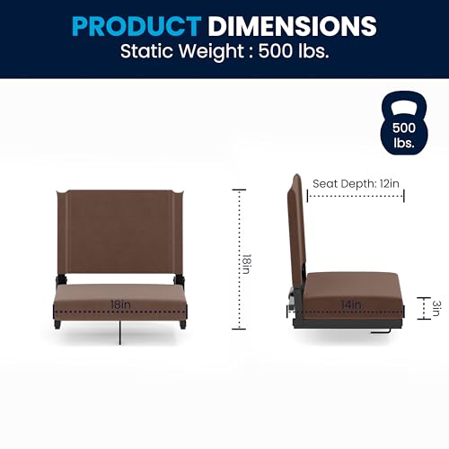 Flash Furniture Grandstand Portable Stadium Seat for Bleachers or Benches, Folding Padded Stadium Chair with Carrying Handle, 500 lb. Weight Capacity, Black