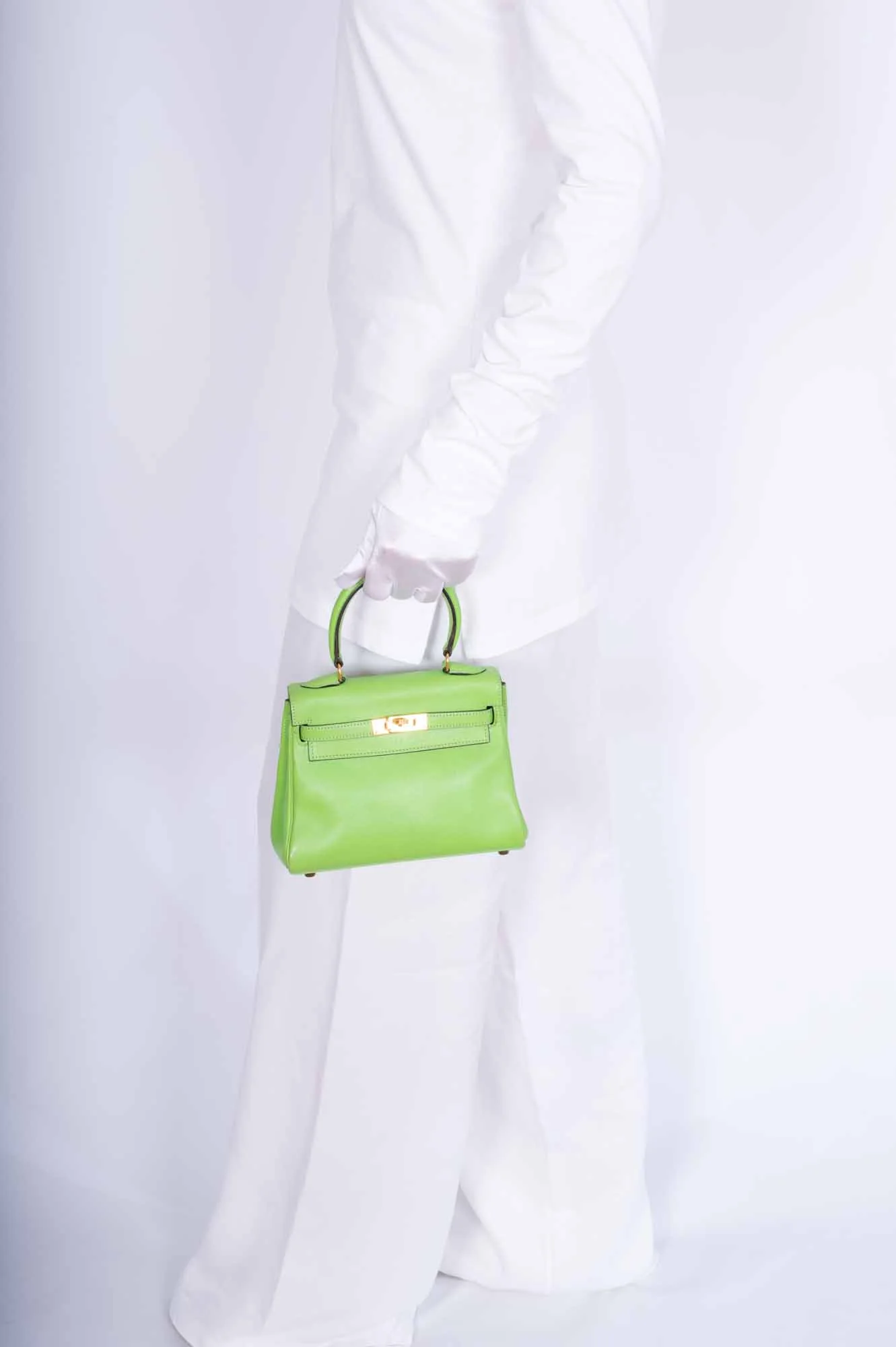 Hermès Kelly Mini 20 Retourne Vert Cru Gulliver Leather Gold Hardware