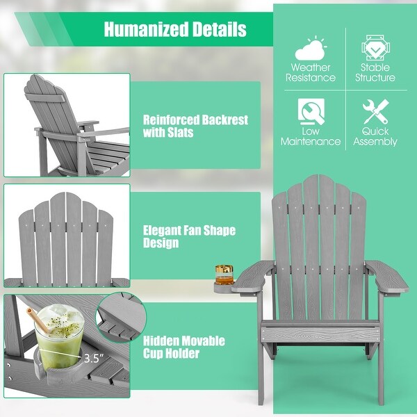 Costway Patio HIPS Adirondack Chair with Cup Holder Weather Resistant