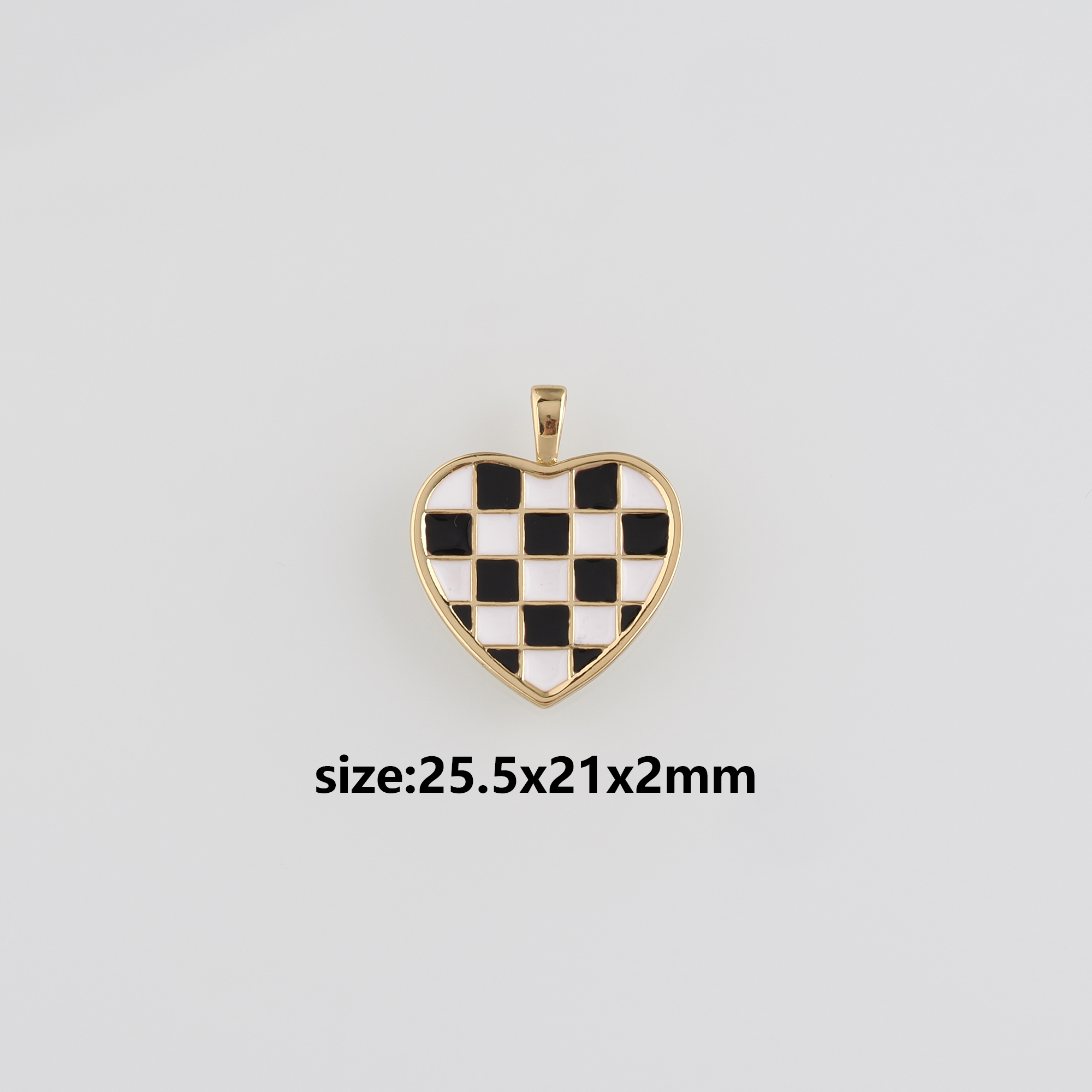 18K Gold Filled Checkered Pendant,Enamel Heart Charm Earrings Necklace for DIY Jewelry Making Supply